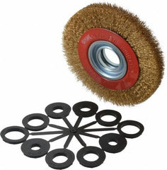 Value Collection - 6" OD, 1-1/4" Arbor Hole, Crimped Brass-Coated Steel Wheel Brush - 11/16" Face Width, 1-1/8" Trim Length, 0.012" Filament Diam, 6,000 RPM - Exact Tool & Supply