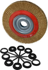 Value Collection - 8" OD, 1-1/4" Arbor Hole, Crimped Brass-Coated Steel Wheel Brush - 1" Face Width, 1-11/32" Trim Length, 0.012" Filament Diam, 4,500 RPM - Exact Tool & Supply