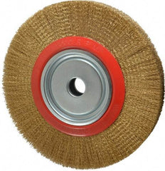 Value Collection - 12" OD, 1-1/4" Arbor Hole, Crimped Brass-Coated Steel Wheel Brush - 1-21/32" Face Width, 2-3/8" Trim Length, 0.012" Filament Diam, 3,000 RPM - Exact Tool & Supply