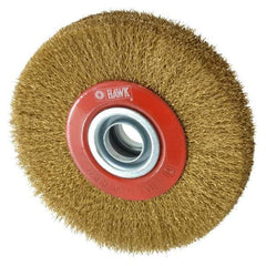 Value Collection - 5" OD, 3/4" Arbor Hole, Crimped Brass-Coated Steel Wheel Brush - 1" Face Width, 1-3/32" Trim Length, 0.007" Filament Diam, 6,000 RPM - Exact Tool & Supply