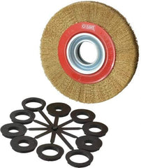 Value Collection - 6" OD, 1-1/4" Arbor Hole, Crimped Brass-Coated Steel Wheel Brush - 11/16" Face Width, 1-1/8" Trim Length, 0.007" Filament Diam, 6,000 RPM - Exact Tool & Supply