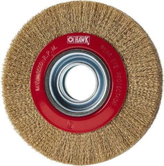 Value Collection - 6" OD, 1-1/4" Arbor Hole, Crimped Brass-Coated Steel Wheel Brush - 1" Face Width, 1-1/8" Trim Length, 0.007" Filament Diam, 6,000 RPM - Exact Tool & Supply