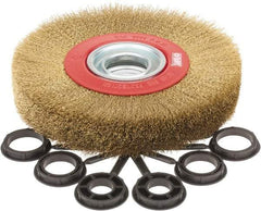 Value Collection - 7" OD, 1-1/4" Arbor Hole, Crimped Brass-Coated Steel Wheel Brush - 1" Face Width, 1-1/2" Trim Length, 0.007" Filament Diam, 6,000 RPM - Exact Tool & Supply