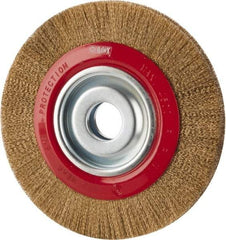 Value Collection - 8" OD, 1-1/4" Arbor Hole, Crimped Brass-Coated Steel Wheel Brush - 3/4" Face Width, 1-11/32" Trim Length, 0.007" Filament Diam, 4,500 RPM - Exact Tool & Supply