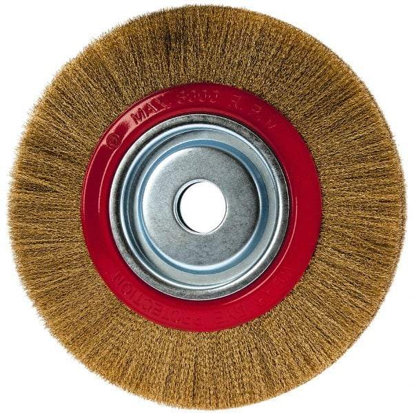 Value Collection - 10" OD, 1-1/4" Arbor Hole, Crimped Brass-Coated Steel Wheel Brush - 1" Face Width, 1-15/32" Trim Length, 0.007" Filament Diam, 3,000 RPM - Exact Tool & Supply