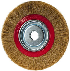Value Collection - 10" OD, 1-1/4" Arbor Hole, Crimped Brass-Coated Steel Wheel Brush - 1" Face Width, 1-15/32" Trim Length, 0.007" Filament Diam, 3,000 RPM - Exact Tool & Supply