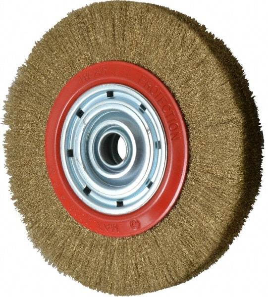 Value Collection - 12" OD, 1-1/4" Arbor Hole, Crimped Brass-Coated Steel Wheel Brush - 1-21/32" Face Width, 2-3/8" Trim Length, 0.007" Filament Diam, 3,000 RPM - Exact Tool & Supply