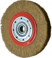 Value Collection - 12" OD, 1-1/4" Arbor Hole, Crimped Brass-Coated Steel Wheel Brush - 1-21/32" Face Width, 2-3/8" Trim Length, 0.007" Filament Diam, 3,000 RPM - Exact Tool & Supply