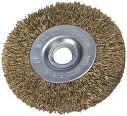 Value Collection - 2" OD, 3/8" Arbor Hole, Crimped Brass-Coated Steel Wheel Brush - 9/32" Face Width, 3/8" Trim Length, 0.007" Filament Diam, 4,500 RPM - Exact Tool & Supply