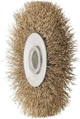 Value Collection - 2-1/2" OD, 3/8" Arbor Hole, Crimped Brass-Coated Steel Wheel Brush - 3/8" Face Width, 1/2" Trim Length, 0.007" Filament Diam, 4,500 RPM - Exact Tool & Supply