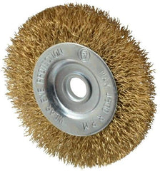 Value Collection - 3" OD, 3/8" Arbor Hole, Crimped Brass-Coated Steel Wheel Brush - 3/8" Face Width, 5/8" Trim Length, 0.012" Filament Diam, 4,500 RPM - Exact Tool & Supply