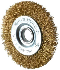 Value Collection - 3" OD, 1/2" Arbor Hole, Crimped Brass-Coated Steel Wheel Brush - 3/8" Face Width, 5/8" Trim Length, 0.012" Filament Diam, 4,500 RPM - Exact Tool & Supply