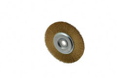 Value Collection - 5" OD, 5/8" Arbor Hole, Crimped Brass-Coated Steel Wheel Brush - 1/2" Face Width, 3/4" Trim Length, 0.012" Filament Diam, 3,750 RPM - Exact Tool & Supply