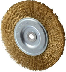 Value Collection - 6" OD, 5/8" Arbor Hole, Crimped Brass-Coated Steel Wheel Brush - 1/2" Face Width, 1-3/8" Trim Length, 0.012" Filament Diam, 3,750 RPM - Exact Tool & Supply