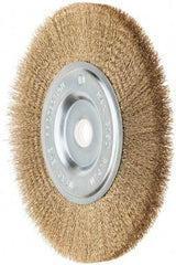Value Collection - 6" OD, 5/8" Arbor Hole, Crimped Brass-Coated Steel Wheel Brush - 1/2" Face Width, 1-3/8" Trim Length, 0.012" Filament Diam, 3,750 RPM - Exact Tool & Supply