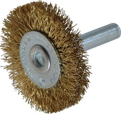 Value Collection - 1-5/8" OD, 1/4" Shank Diam, Crimped Brass-Coated Steel Wheel Brush - 3/16" Face Width, 3/8" Trim Length, 0.015" Filament Diam, 4,500 RPM - Exact Tool & Supply