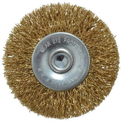 Value Collection - 2" OD, 1/4" Shank Diam, Crimped Brass-Coated Steel Wheel Brush - 9/32" Face Width, 3/8" Trim Length, 0.015" Filament Diam, 4,500 RPM - Exact Tool & Supply