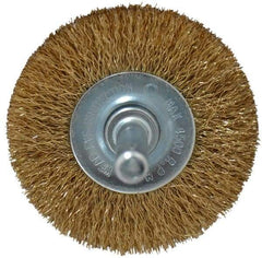 Value Collection - 2" OD, 1/4" Shank Diam, Crimped Brass-Coated Steel Wheel Brush - 9/32" Face Width, 3/8" Trim Length, 0.008" Filament Diam, 4,500 RPM - Exact Tool & Supply