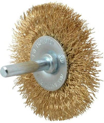 Value Collection - 2-1/2" OD, 1/4" Shank Diam, Crimped Brass-Coated Steel Wheel Brush - 11/32" Face Width, 1/2" Trim Length, 0.015" Filament Diam, 4,500 RPM - Exact Tool & Supply