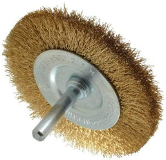 Value Collection - 3" OD, 1/4" Shank Diam, Crimped Brass-Coated Steel Wheel Brush - 3/8" Face Width, 5/8" Trim Length, 0.008" Filament Diam, 4,500 RPM - Exact Tool & Supply