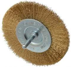 Value Collection - 4" OD, 1/4" Shank Diam, Crimped Brass-Coated Steel Wheel Brush - 15/32" Face Width, 7/8" Trim Length, 0.008" Filament Diam, 4,500 RPM - Exact Tool & Supply