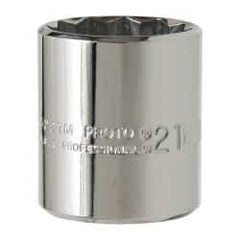 Proto - 3/8" Drive, Standard Hand Socket - 12 Points, 1-3/16" OAL, Chrome Vanadium, Chrome Finish - Exact Tool & Supply