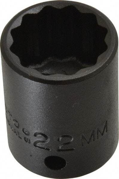 Proto - 1/2" Drive 22mm Standard Impact Socket - 12 Points, 1-1/2" OAL - Exact Tool & Supply