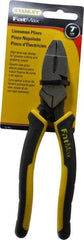 Stanley - 7-5/8" OAL, 1-1/2" Jaw Length x 1" Jaw Width, Side Cutting Linesman's Pliers - Serrated Jaw, Flat Nose Head, Bi-Material Cushion Grip Handles - Exact Tool & Supply