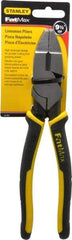 Stanley - 9-3/8" OAL, 1-1/2" Jaw Length x 1" Jaw Width, Side Cutting Linesman's Pliers - Serrated Jaw, Flat Nose Head, Bi-Material Cushion Grip Handles - Exact Tool & Supply