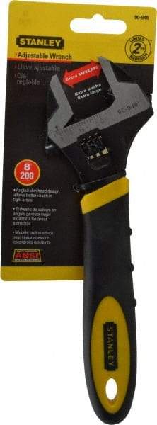 Stanley - 1-1/8" Jaw Capacity, 8" Standard Adjustable Wrench - Chrome Vanadium Steel, Black Finish, 8-1/2" OAL - Exact Tool & Supply
