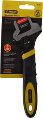 Stanley - 1-1/8" Jaw Capacity, 8" Standard Adjustable Wrench - Chrome Vanadium Steel, Black Finish, 8-1/2" OAL - Exact Tool & Supply