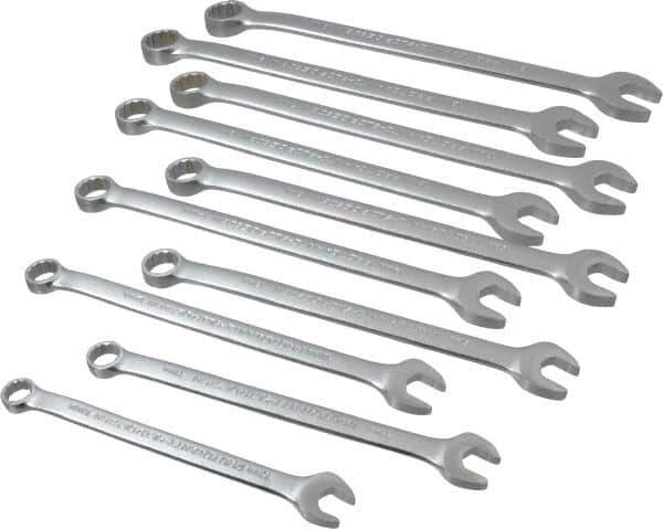 Proto - 10 Piece, 10mm to 19mm, 12 Point Combination Wrench Set - Metric Measurement Standard, Satin Chrome Finish, Comes in Nylon Roll - Exact Tool & Supply