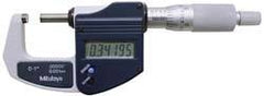 Mitutoyo - 0.001 mm Resolution, Standard Throat, Electronic Outside Micrometer - Includes Stand - Exact Tool & Supply
