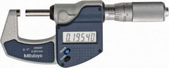Mitutoyo - 0 to 1" Range, 0.0001" Resolution, Standard Throat, Electronic Outside Micrometer - 0.0001" Accuracy, Friction Thimble, Carbide Face, SR44 Battery, Plastic Case, Includes NIST Traceable Certification of Inspection - Exact Tool & Supply