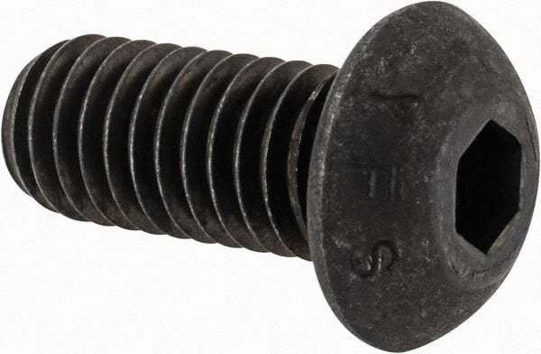 Value Collection - 7/16-14 UNC Hex Socket Drive, Button Screw - Alloy Steel, Black Oxide Finish, Fully Threaded, 1" Length Under Head - Exact Tool & Supply