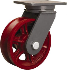 Hamilton - 8" Diam x 2-3/4" Wide, Iron Swivel Caster - 2,500 Lb Capacity, Top Plate Mount, 5-1/4" x 7-1/4" Plate, Straight Roller Bearing - Exact Tool & Supply