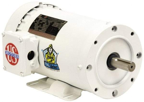 US Motors - 3/4 hp, TENV Enclosure, No Thermal Protection, 3,450 RPM, 208-230/460 Volt, 60 Hz, Three Phase Energy Efficient Motor - Size 56C Frame, C-Face/Base Mount, 1 Speed, Ball Bearings, 2.4-2.2/1.1 Full Load Amps, F Class Insulation, Reversible - Exact Tool & Supply