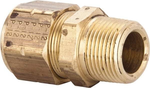 Parker - 3/4" OD, Brass Male Connector - 100 Max Working psi, 1-3/16" Hex, Comp x MNPT Ends - Exact Tool & Supply