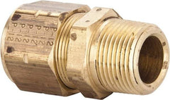 Parker - 3/4" OD, Brass Male Connector - 100 Max Working psi, 1-3/16" Hex, Comp x MNPT Ends - Exact Tool & Supply