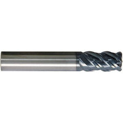 SGS - 1/2", 4 Flute, Single End, Solid Carbide, 0.0250 - 0.0300" Corner Radius End Mill - 3-1/4" OAL, Right Hand Flute, 1-1/4" LOC, Right Hand Cut - Exact Tool & Supply