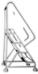Gillis - 54" 3 Step Ladder - Rolling Steel Office Ladder, 300 Lb Capacity, 30" Platform Height, 24" Base Width x 27" Depth, Rubber Matted - Exact Tool & Supply