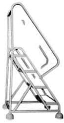 Gillis - 70" 4 Step Ladder - Rolling Steel Office Ladder, 300 Lb Capacity, 40" Platform Height, 25" Base Width x 34" Depth, Rubber Matted - Exact Tool & Supply