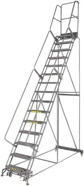 Ballymore - 192" 15 Step Ladder - 350 Lb Capacity, 150" Platform Height, 42" Base Width x 108" Depth, Grip Strut - Exact Tool & Supply