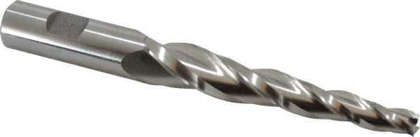 Made in USA - 3° Taper Angle per Side, 3/8" Small End Diam, 4" LOC, High Speed Steel 3 Flute Tapered Square End Mill - 6-1/2" OAL, 3/4" Shank Diam, Spiral Flute - Exact Tool & Supply