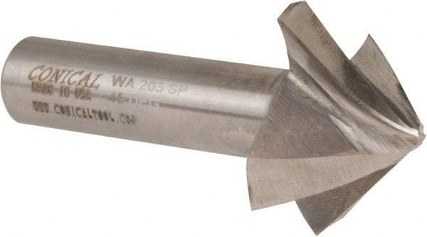 Made in USA - 45° Taper Angle per Side, 1/8" Small End Diam, 3/4" LOC, High Speed Steel 4 Flute Tapered Square End Mill - 3" OAL, 5/8" Shank Diam, Spiral Flute - Exact Tool & Supply