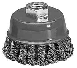 Value Collection - 2-5/8" Diam, M10x1.50 Threaded Arbor, Steel Fill Cup Brush - 0.0137 Wire Diam, 12,500 Max RPM - Exact Tool & Supply