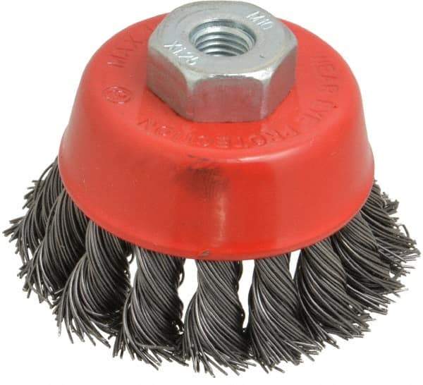 Value Collection - 2-3/8" Diam, M10x1.25 Threaded Arbor, Steel Fill Cup Brush - 0.02 Wire Diam, 12,500 Max RPM - Exact Tool & Supply