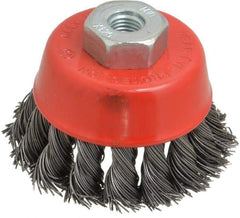 Value Collection - 2-3/8" Diam, M10x1.25 Threaded Arbor, Steel Fill Cup Brush - 0.02 Wire Diam, 12,500 Max RPM - Exact Tool & Supply