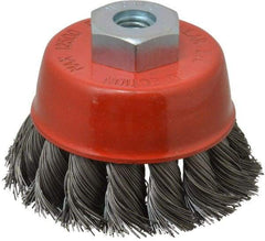 Value Collection - 2-3/8" Diam, M10x1.50 Threaded Arbor, Steel Fill Cup Brush - 0.0137 Wire Diam, 12,500 Max RPM - Exact Tool & Supply