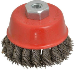 Value Collection - 2-5/8" Diam, M10x1.25 Threaded Arbor, Steel Fill Cup Brush - 0.02 Wire Diam, 12,500 Max RPM - Exact Tool & Supply